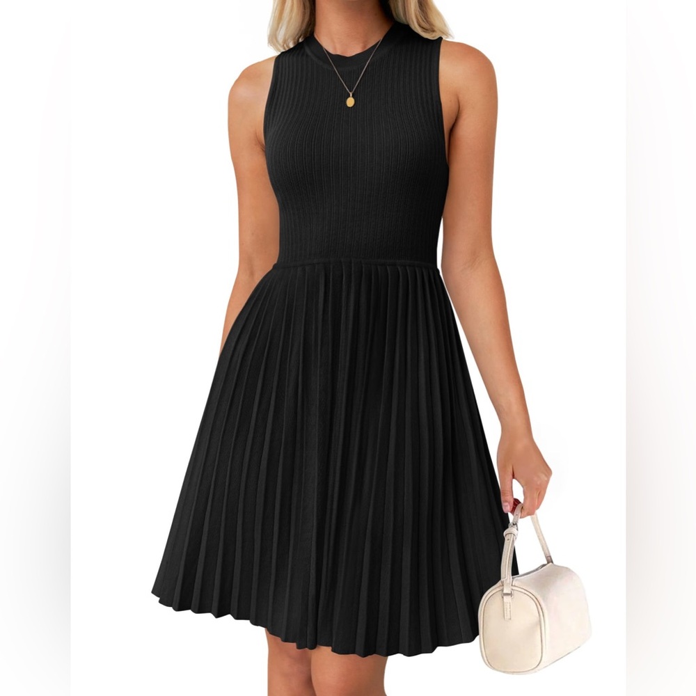 ZESICA SUMMER DRESS CREWNECK SLEEVELESS PLEATED KNIT MINI DRESS NWT